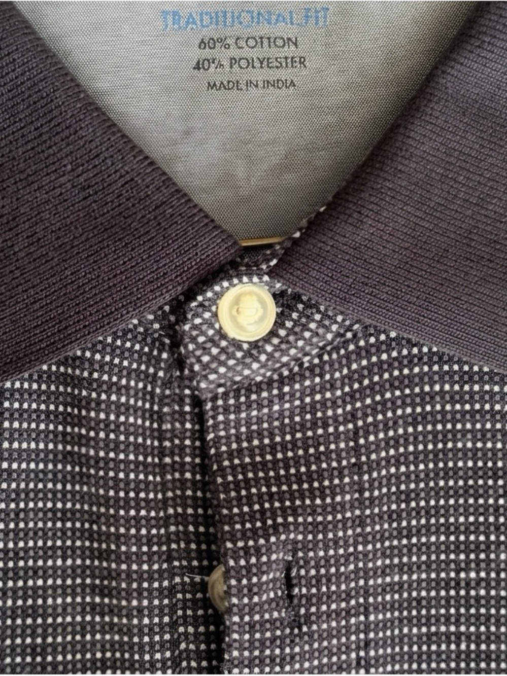 Jos A Bank Navy Patterned Polo with Ribbed Collar - Picture 1 of 4